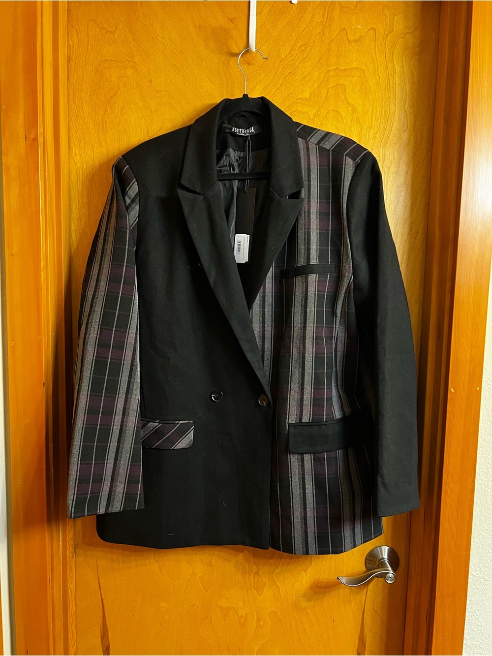 Disturbia Oversized Gambit Spliced Check Blazer w/ Notched Collar